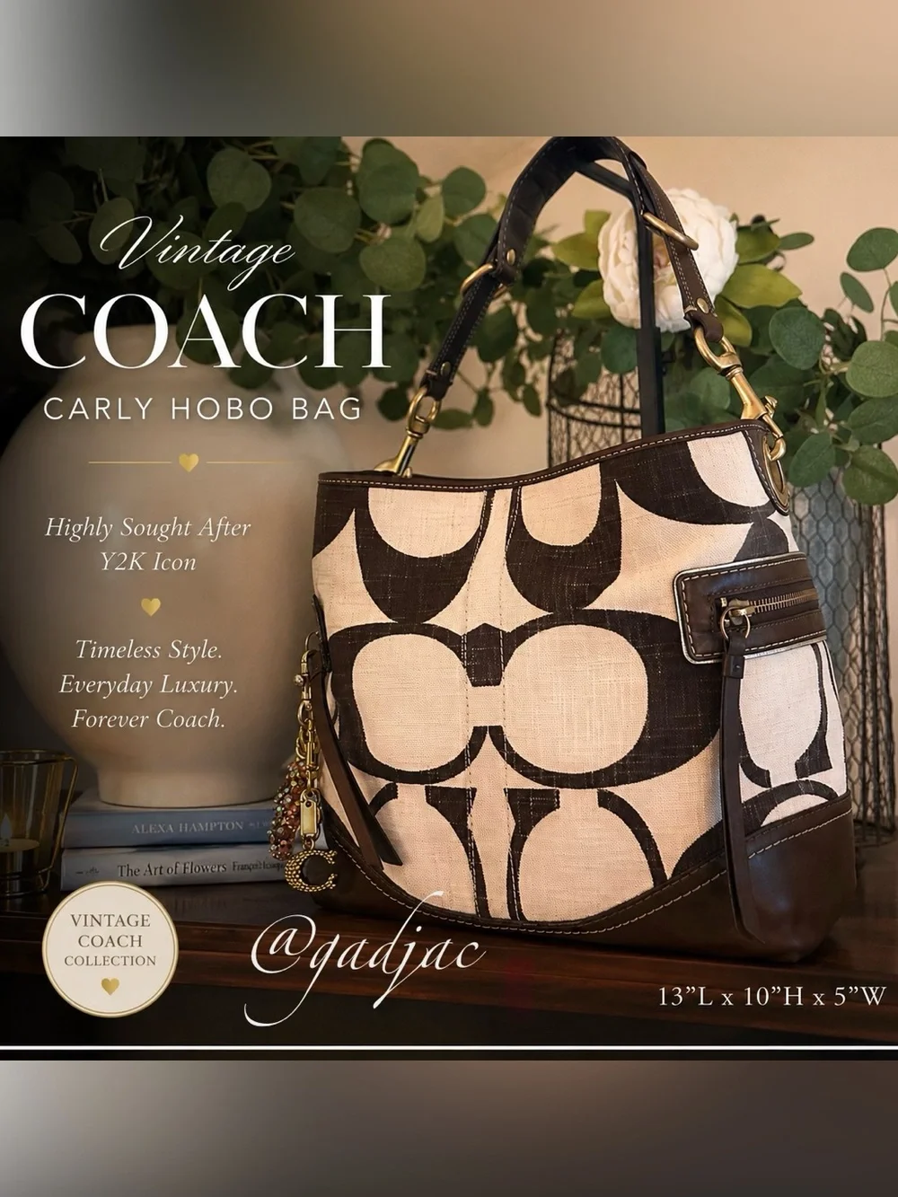 VINTAGE Y2K Coach Carly Hobo Bag – Rare Giant C Brown & Cream Linen #7473